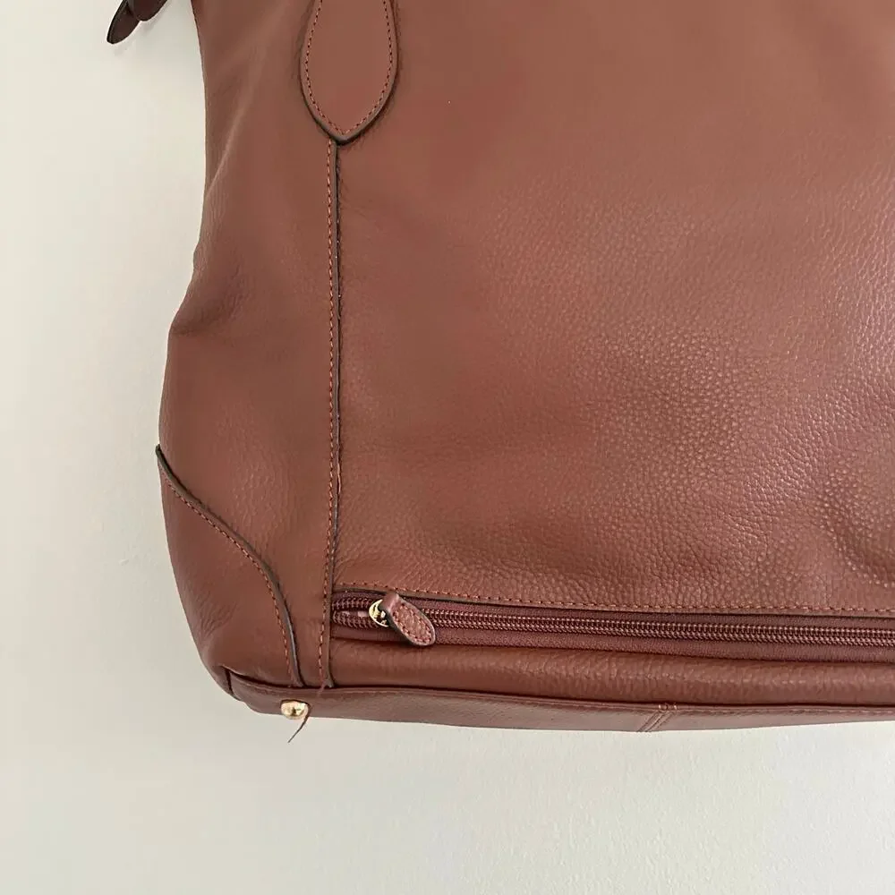 Lodis Leather Zip Around Double Handle Strap Tote Bag Brown